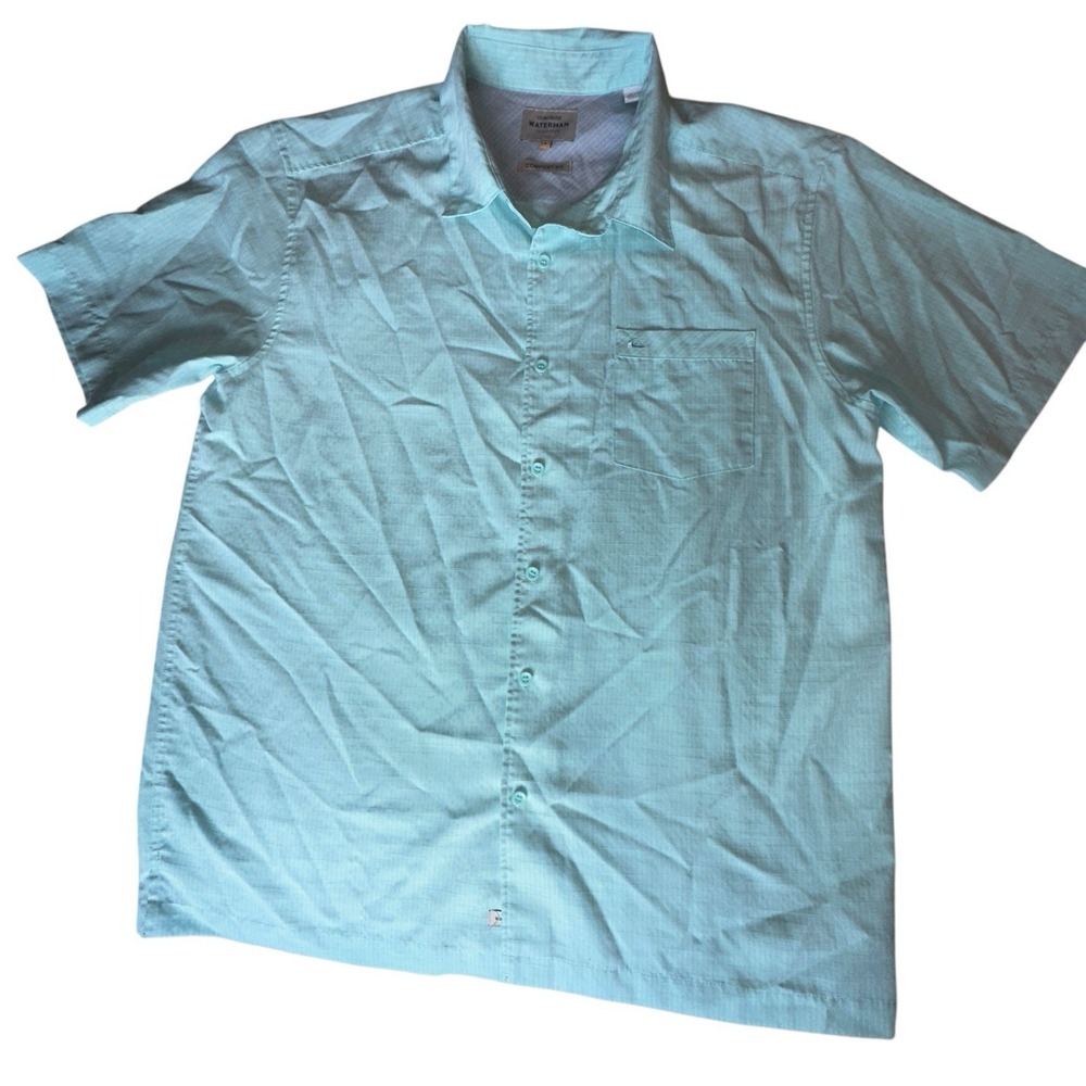 Quiksilver Waterman Mens L Blue Stripe Button Up Outdoor‎ Summer Comfort Fit - Picture 2 of 10